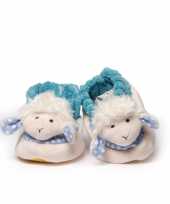 Pantoffels babyslofjes wit blauw schaap lammetje kind
